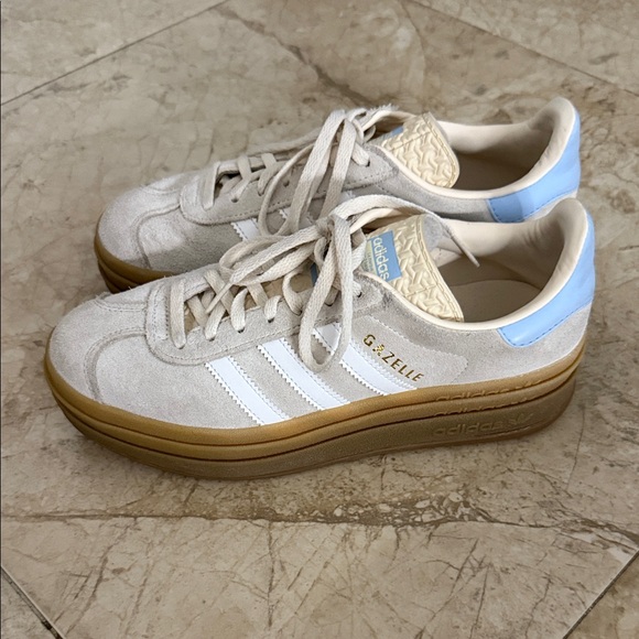 adidas Shoes - Adidas Gazelle Women's Sneakers - Cream and Light Blue